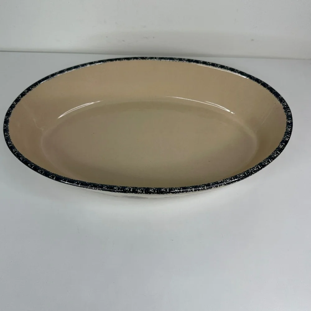 Home Garden Party 2003 Oval Baking Dish Floral Blue Rim